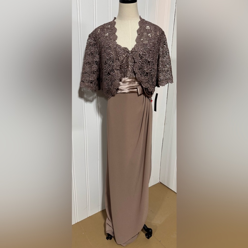 NEW R&M Richards Two Piece Faux Wrap Dress in Mocha size 18